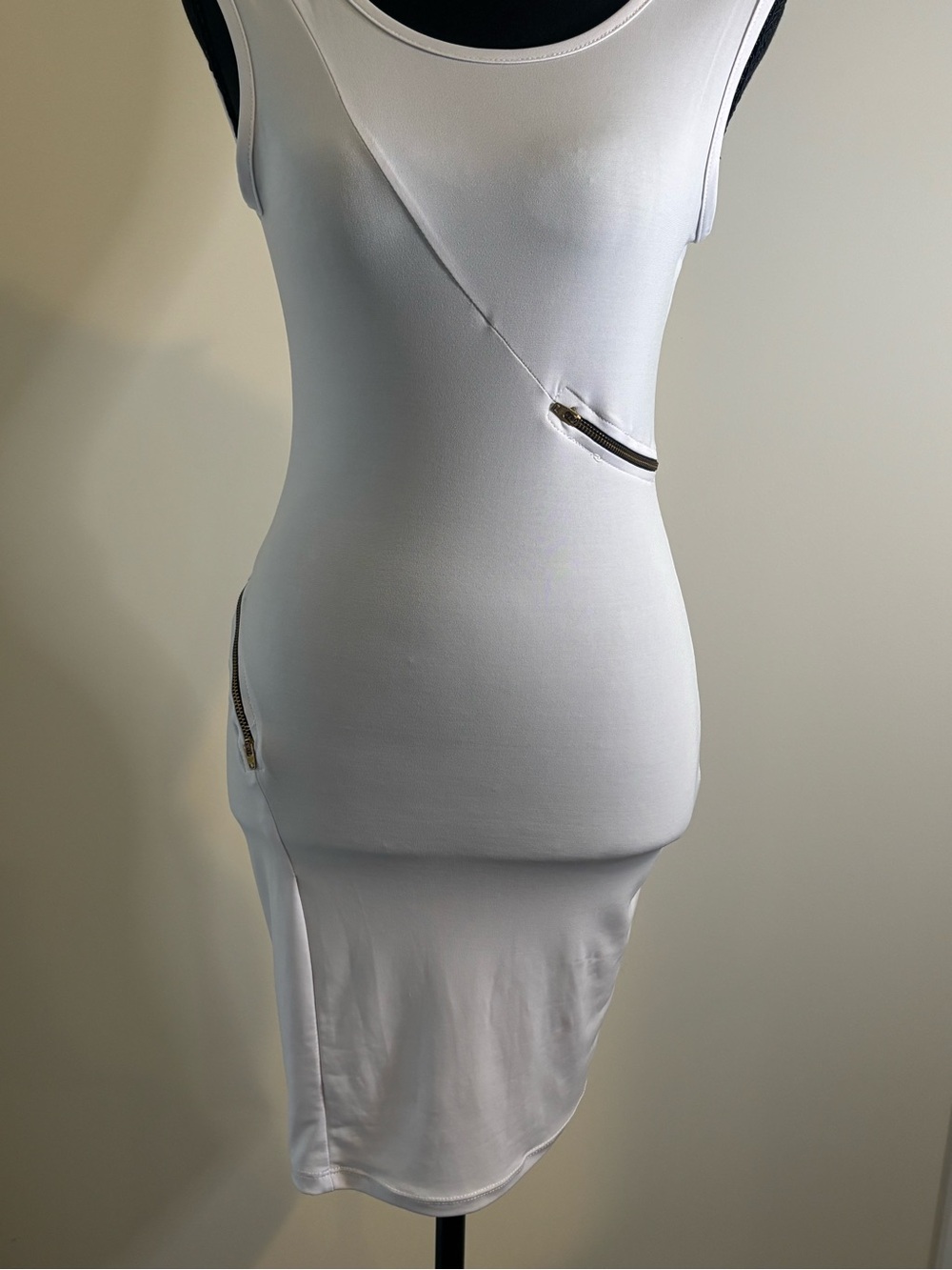 Chico's White Sleeveless Midi Dress with Asymmetric Zips